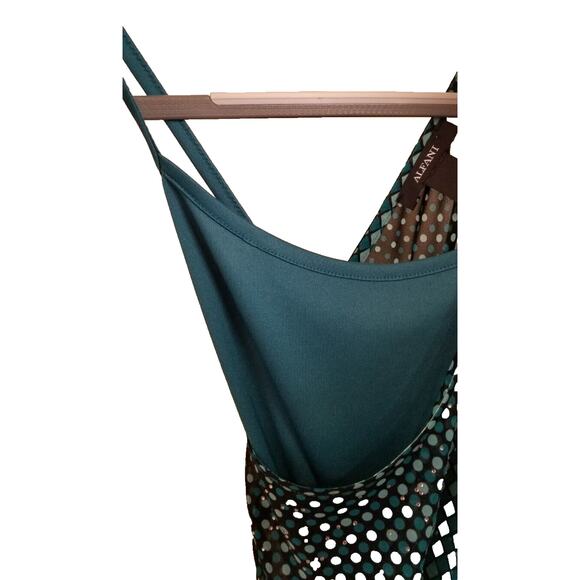 Alfani Printed Kimono-Sleeve Bubble-Hem Blouse (Squares & Circles Teal) Top Sz S - Picture 4 of 8